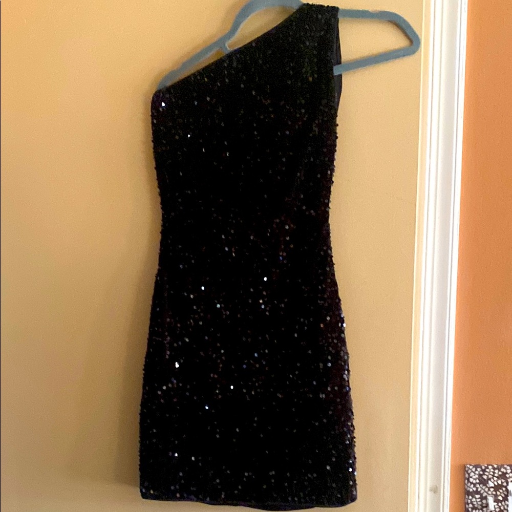 Black Asymmetrical Sequin Cocktail Dress